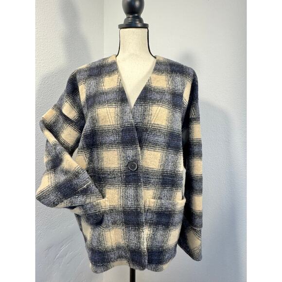 Madewell Black Gray Cream Wool Plaid Jacket Buffalo Check S Oversized - Picture 1 of 7